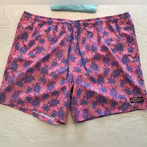 Vineyard Vines 7” Chappy Pink & Blue Turtle-Print Swim Trunks XXL